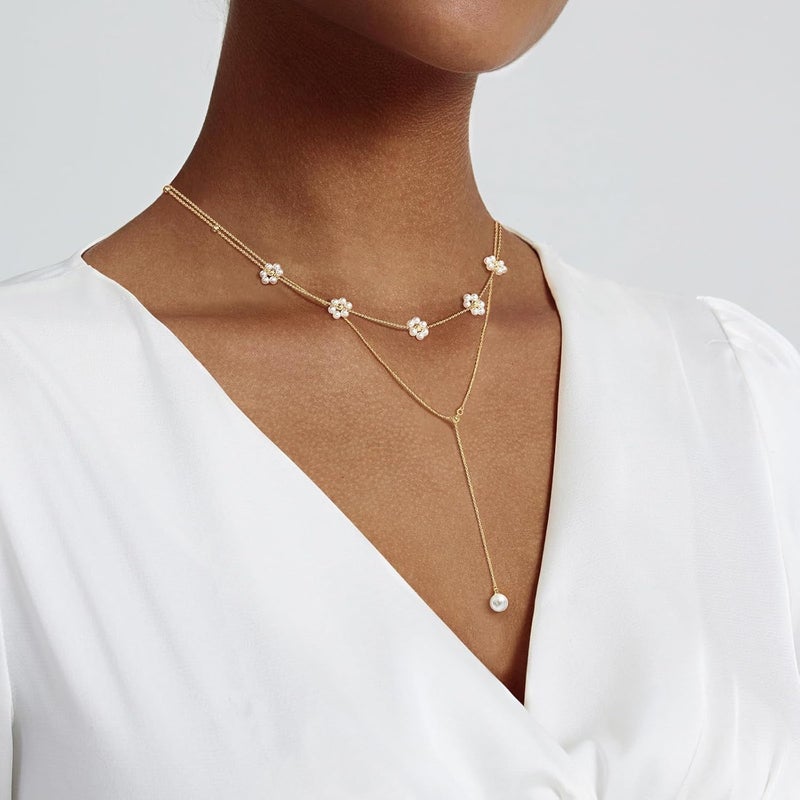 Partm Pearl Necklace for Women Trendy 14K Gold Plated Dainty Pearl Pendant Choker Set Handmade Pearl Gold Necklace Non Tarnish Simple Cute Jewelry Gifts for Women - Image 3